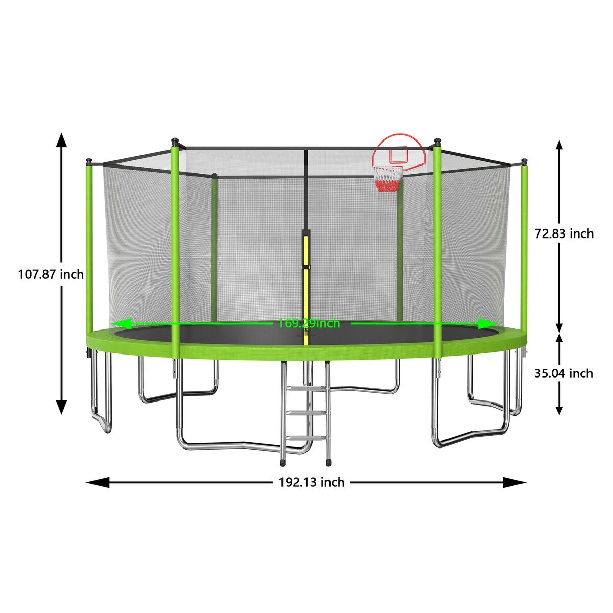 16ft Trampoline with Enclosure-New Upgraded Kids Outdoor Trampoline with Basketball Hoop and Ladder, Heavy-Duty Round Trampoline