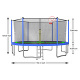 16ft Trampoline with Enclosure-New Upgraded Kids Outdoor Trampoline with Basketball Hoop and Ladder, Heavy-Duty Round Trampoline