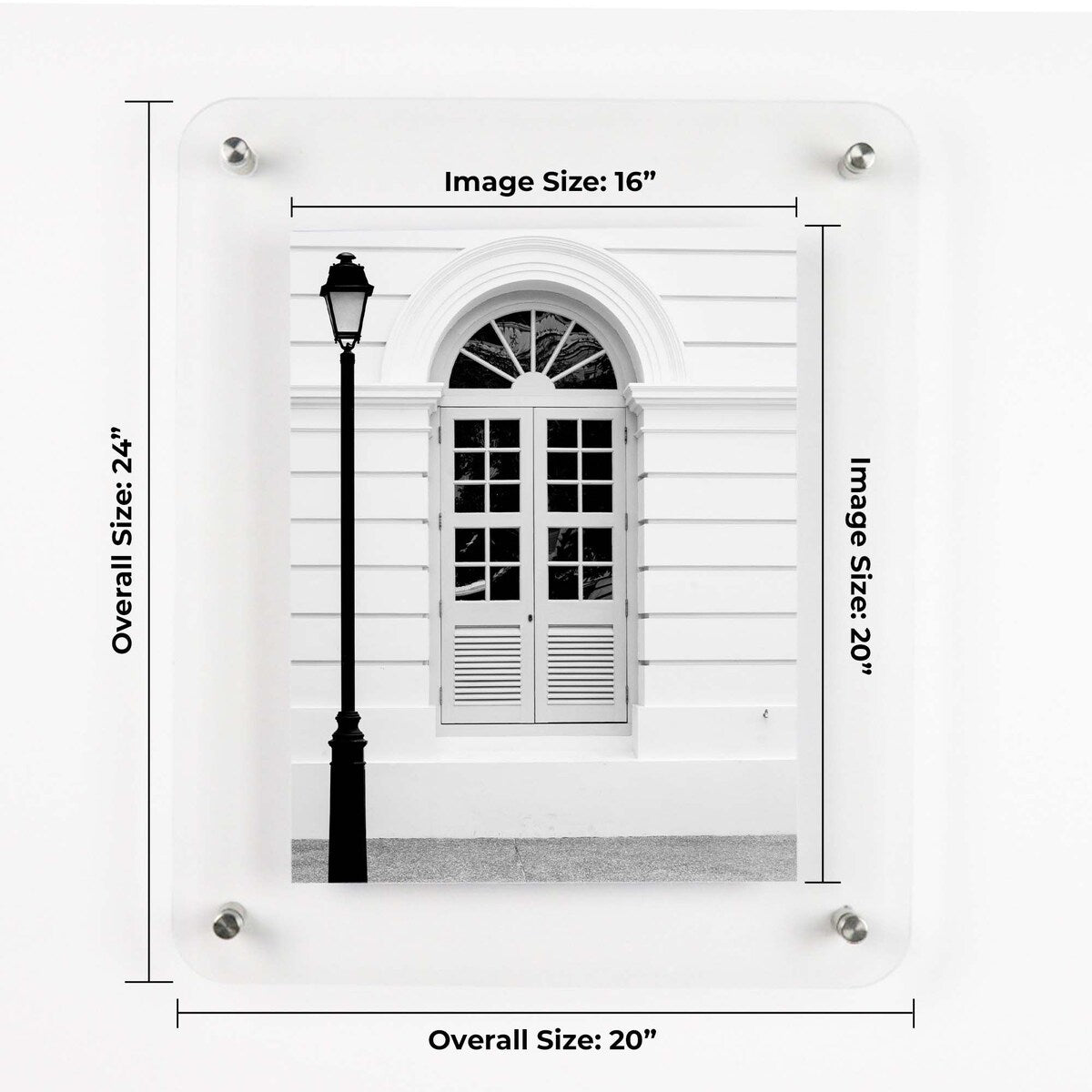 16x20 Floating Acrylic Frame Black Standoff Wall Mount Hardware - 16x20 Clear Acrylic Frameless Frame - Full Size 20x24 In
