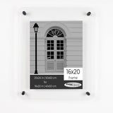 16x20 Floating Acrylic Frame Black Standoff Wall Mount Hardware - 16x20 Clear Acrylic Frameless Frame - Full Size 20x24 In