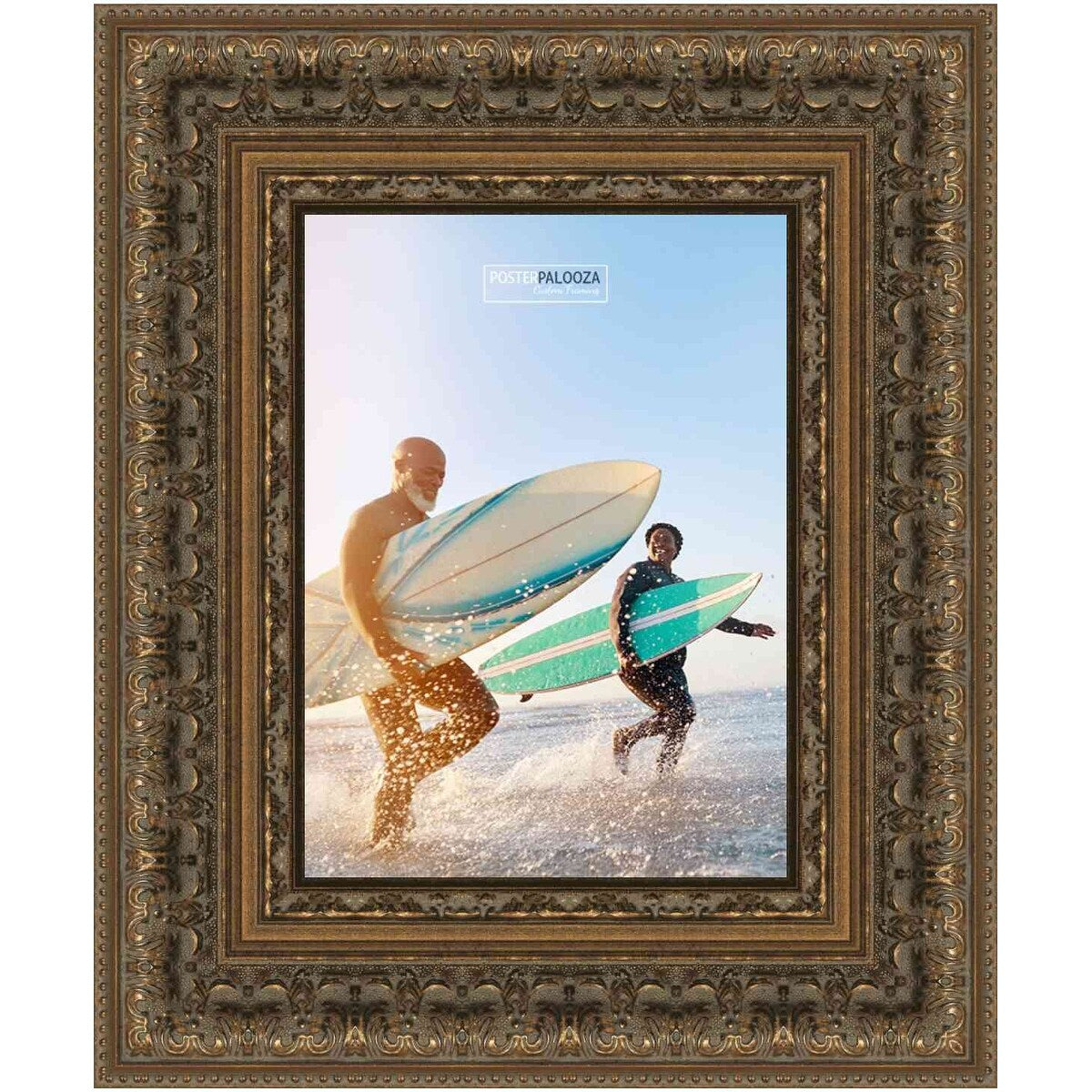 16x8 Ornate Antique Gold Complete Wood Picture Frame with UV Acrylic, Foam Board Backing, & Hardware