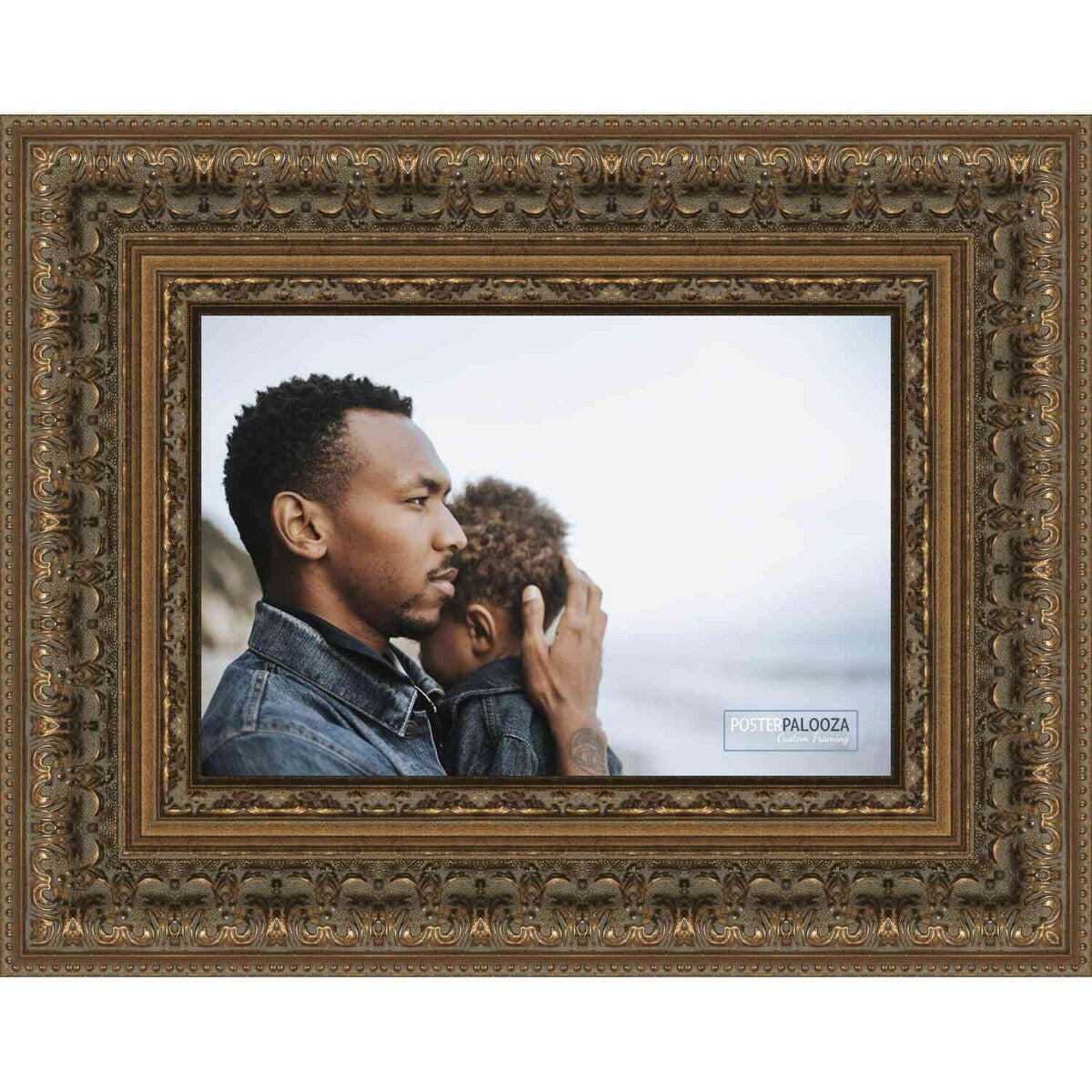 16x8 Ornate Antique Gold Complete Wood Picture Frame with UV Acrylic, Foam Board Backing, & Hardware
