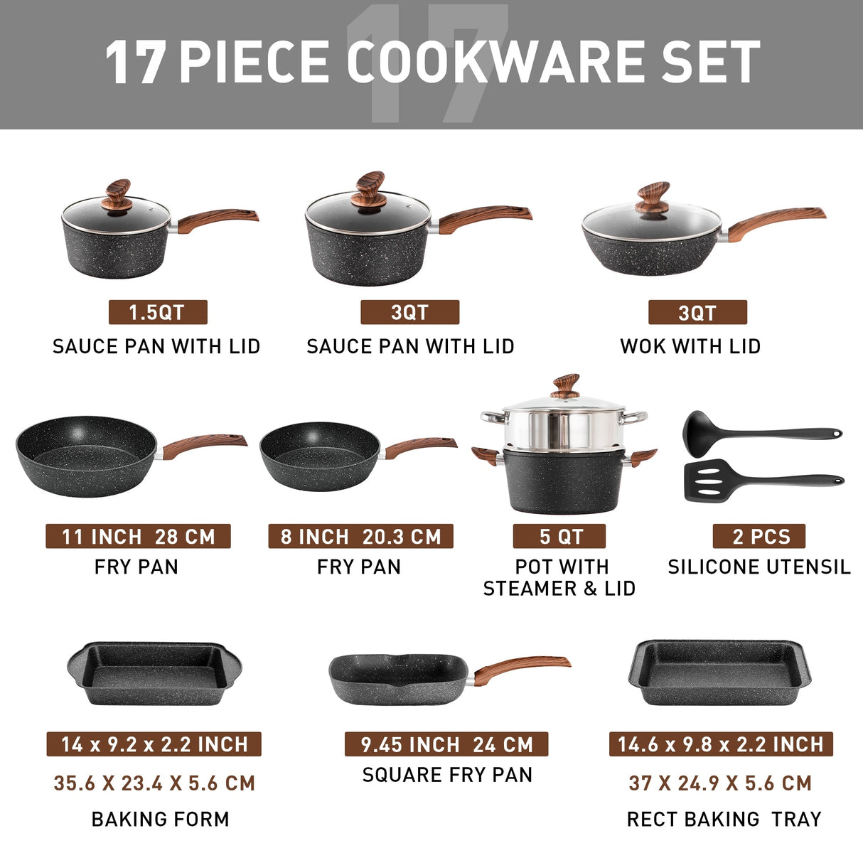11 in. x 1.5 in. Silicone Bakeware Set in Red (18-Piece)