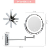 8 inch Double-Sided Wall Mounted 10X LED Magnifying Bathroom Mirror