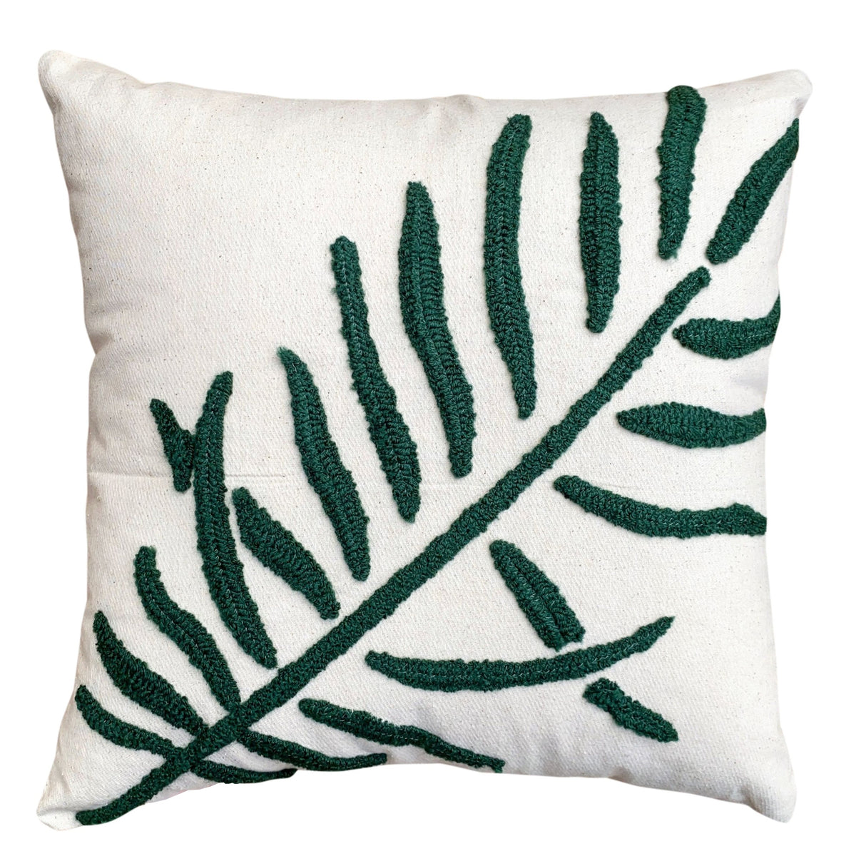 17 x 17 Inch Square Cotton Accent Throw Pillows, Leaf Embroidery, Set of 2, White, Green, Yellow
