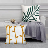 17 x 17 Inch Square Cotton Accent Throw Pillows, Leaf Embroidery, Set of 2, White, Green, Yellow