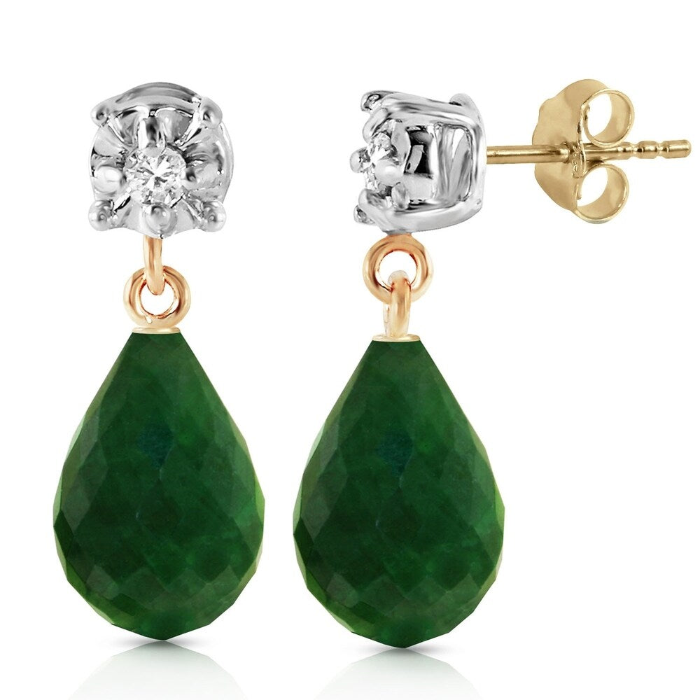 17.66 Carat 14K Solid Gold Stud Earrings Diamond Emerald
