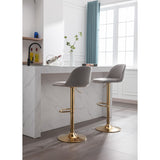 17.72" Velvet Upholstered 2PC Barstools, Bar Chair with Comefortable Padded Seat, Gold Metal Base and Footrest