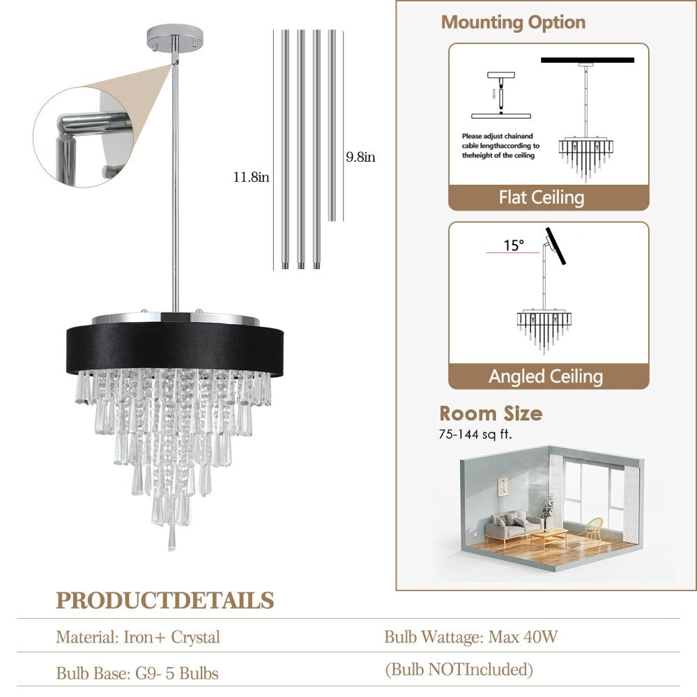 17.9 in.W Modern Crystal Chandelier for Living-Room Round Cristal Lamp