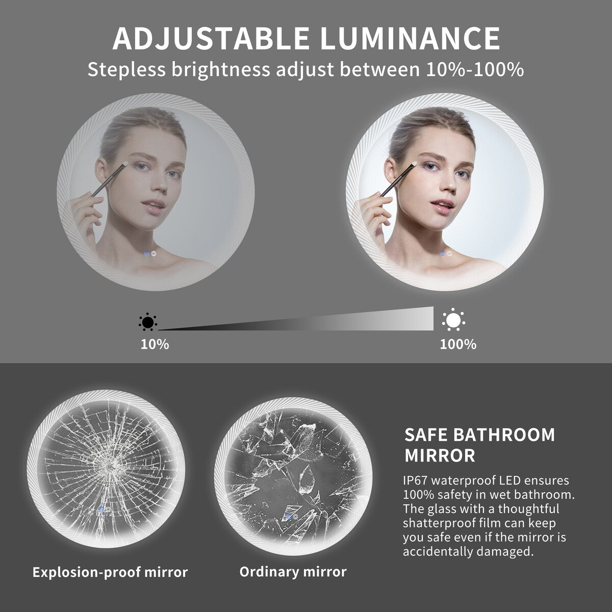 1767GLM 30 Inch Round Dimmable LED Wall Mounted Mirror