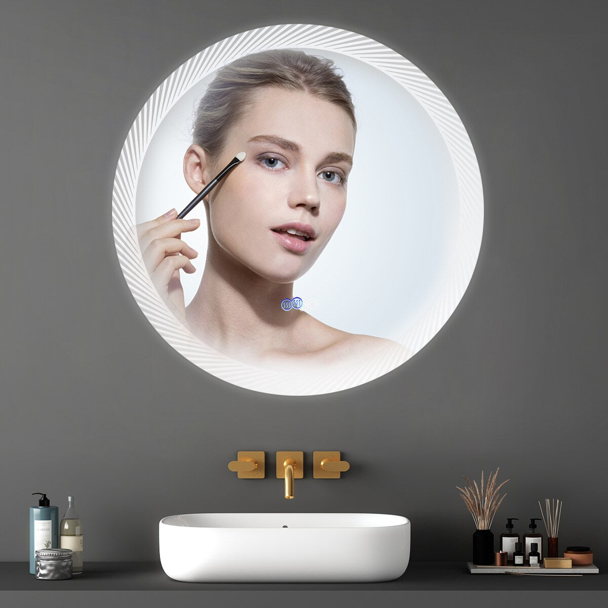 1767GLM 30 Inch Round Dimmable LED Wall Mounted Mirror
