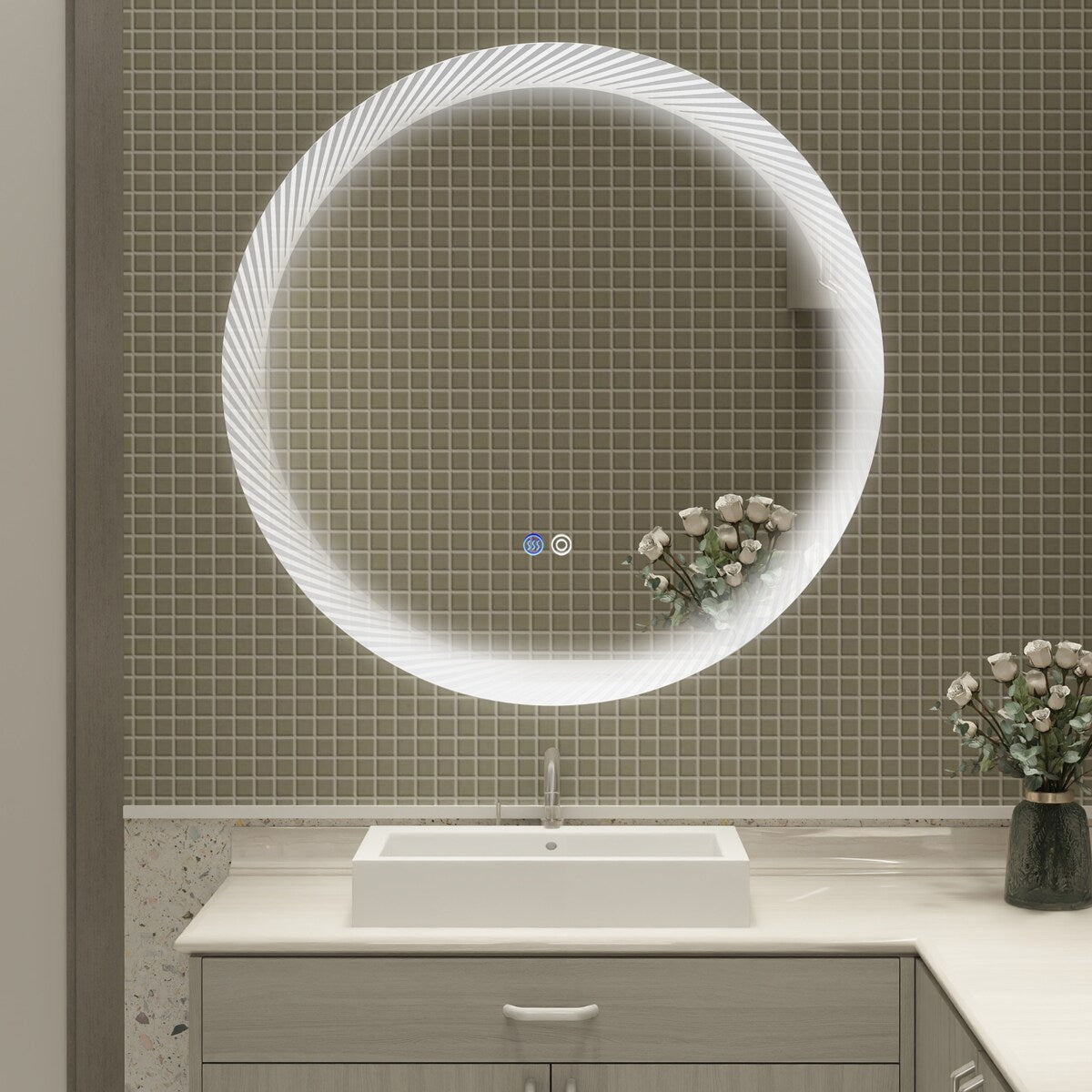 1767GLM 30 Inch Round Dimmable LED Wall Mounted Mirror