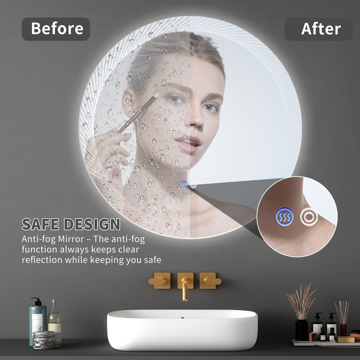 1767GLM 30 Inch Round Dimmable LED Wall Mounted Mirror