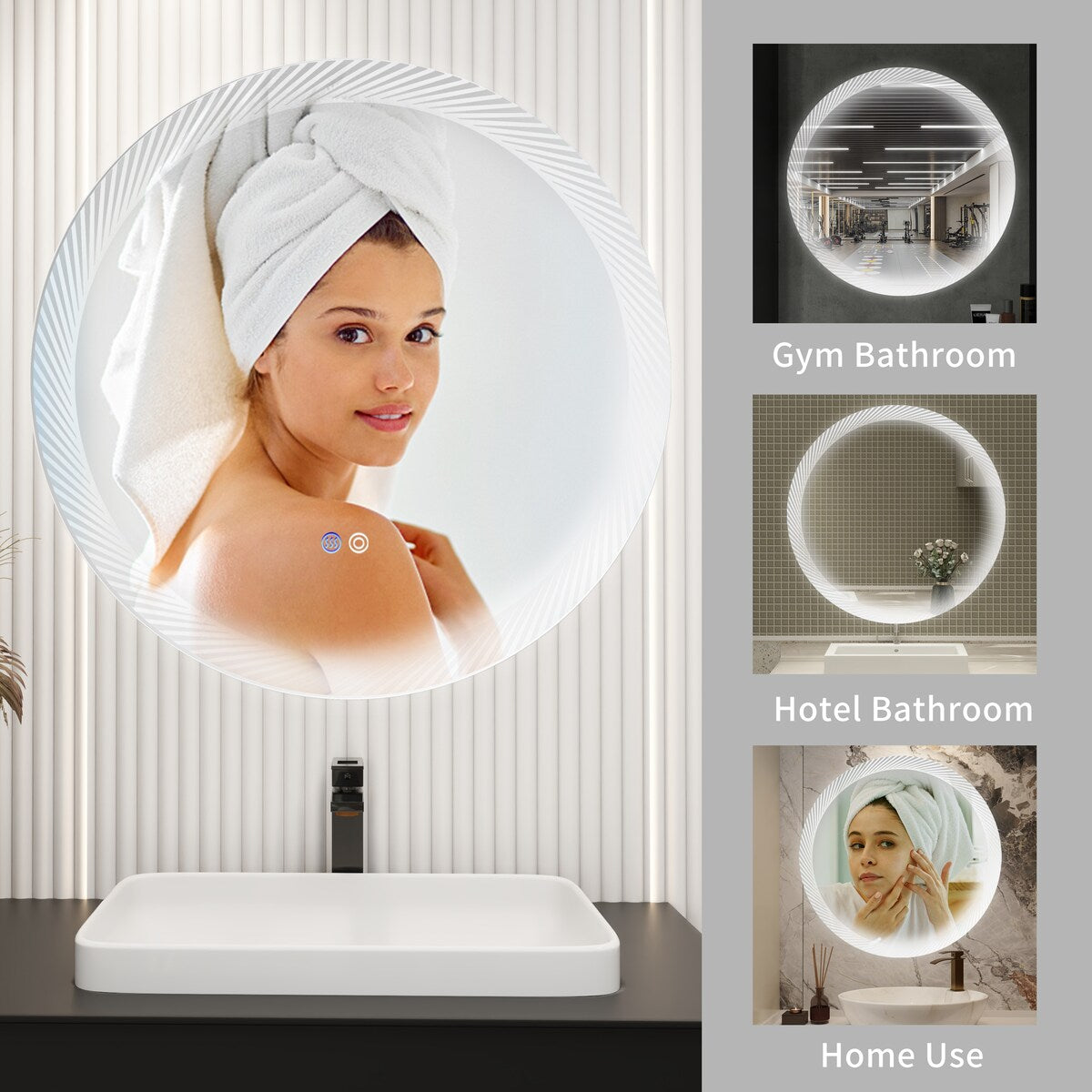1767GLM 30 Inch Round Dimmable LED Wall Mounted Mirror