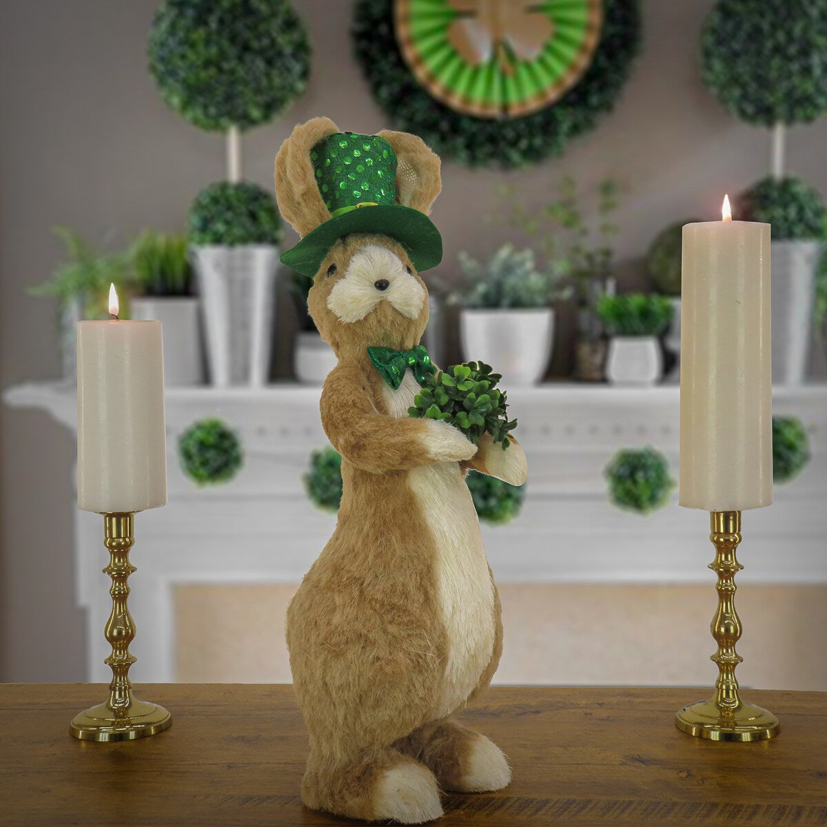 17" St. Patrick's Day Rabbit with Clover Bouquet - 17 in