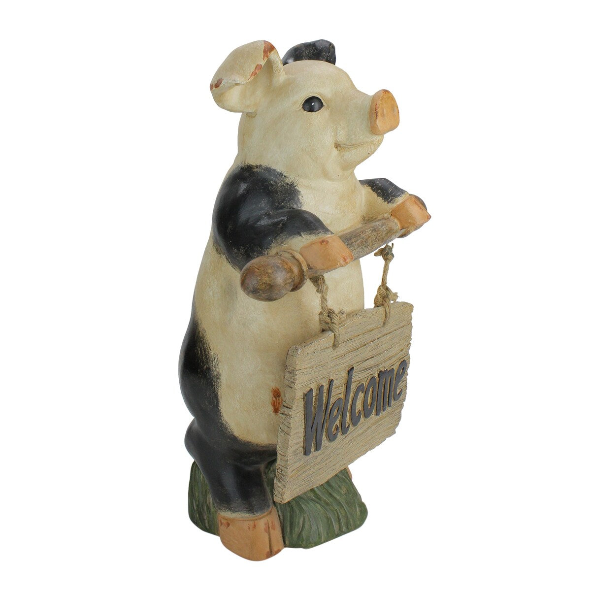 17" Standing Pig with Welcome Sign Outdoor Garden Statue
