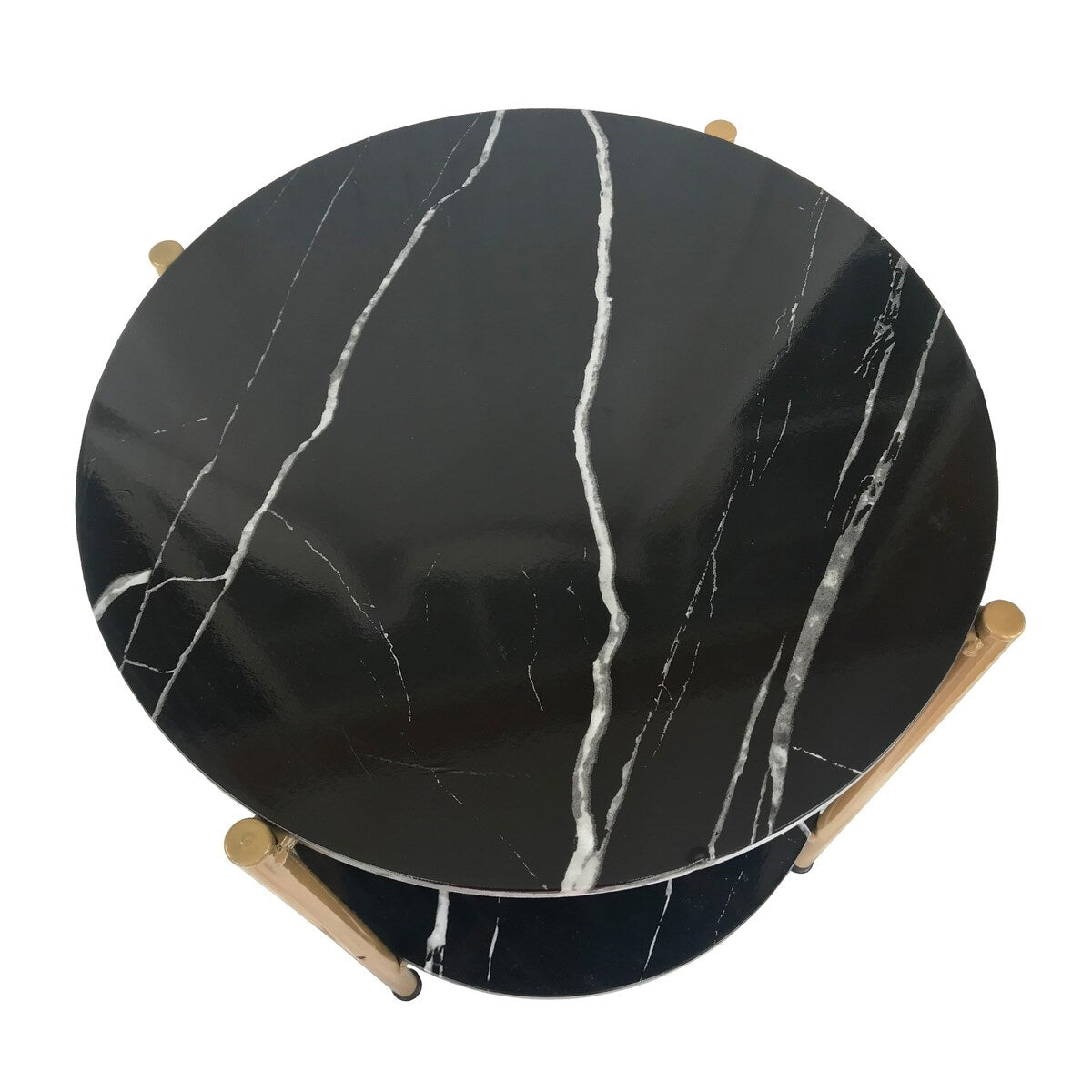 17inch Faux Marble Round End Table Small Table Coffee Table with Gold Metal Frame for Living Room Bedroom