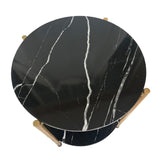 17inch Faux Marble Round End Table Small Table Coffee Table with Gold Metal Frame for Living Room Bedroom