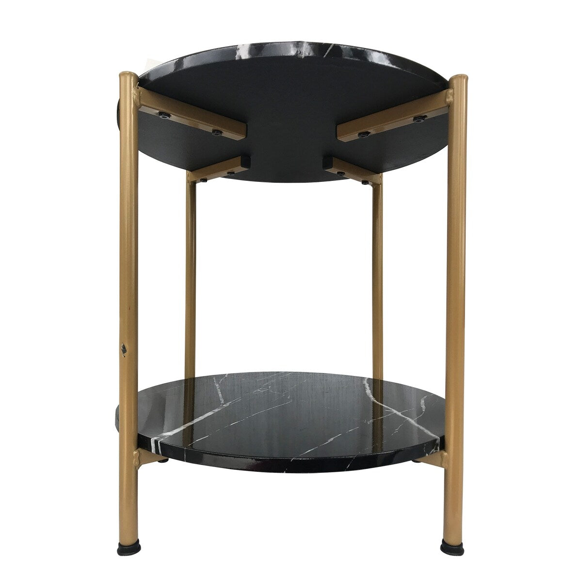 17inch Faux Marble Round End Table Small Table Coffee Table with Gold Metal Frame for Living Room Bedroom