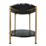 17inch Faux Marble Round End Table Small Table Coffee Table with Gold Metal Frame for Living Room Bedroom