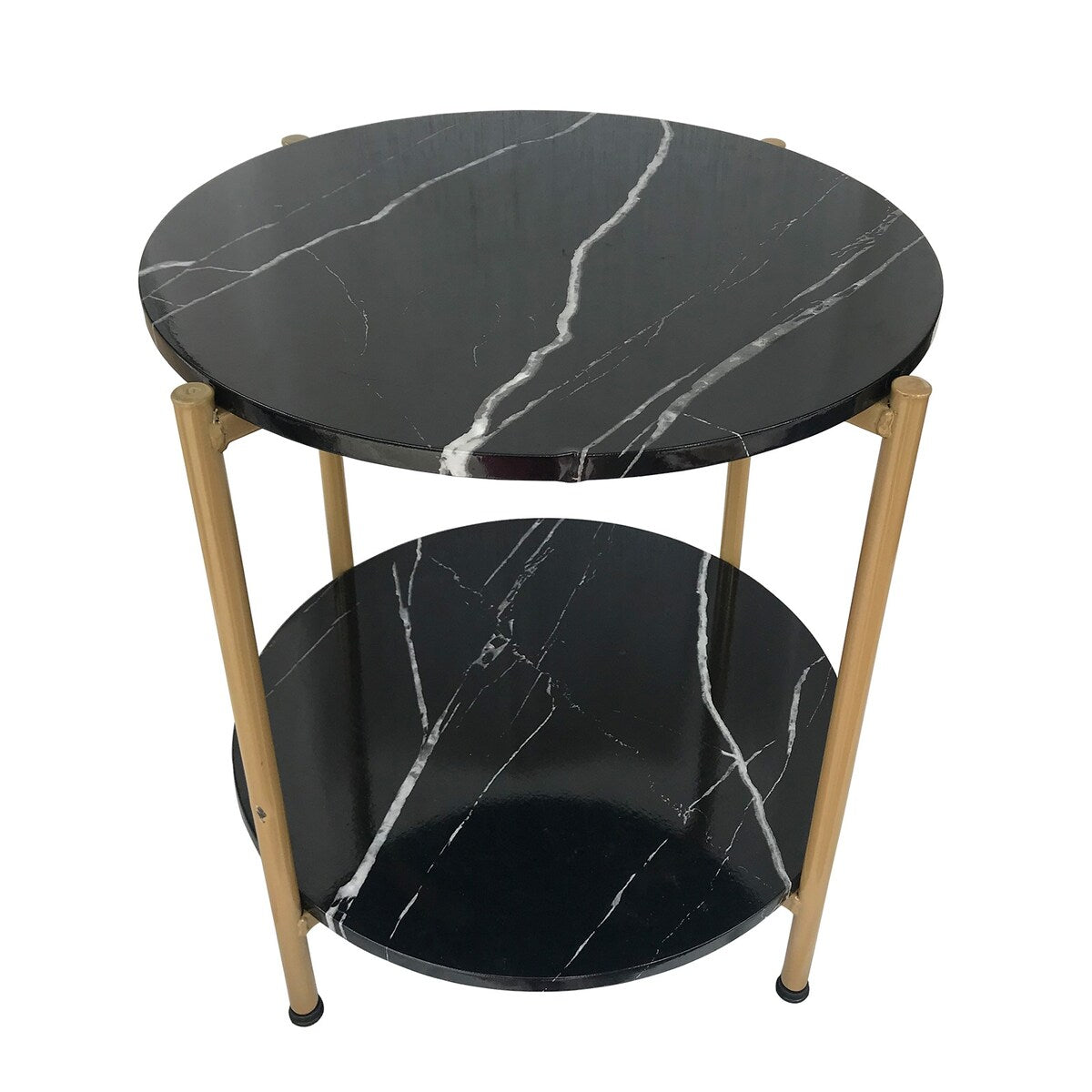 17inch Faux Marble Round End Table Small Table Coffee Table with Gold Metal Frame for Living Room Bedroom