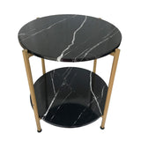 17inch Faux Marble Round End Table Small Table Coffee Table with Gold Metal Frame for Living Room Bedroom