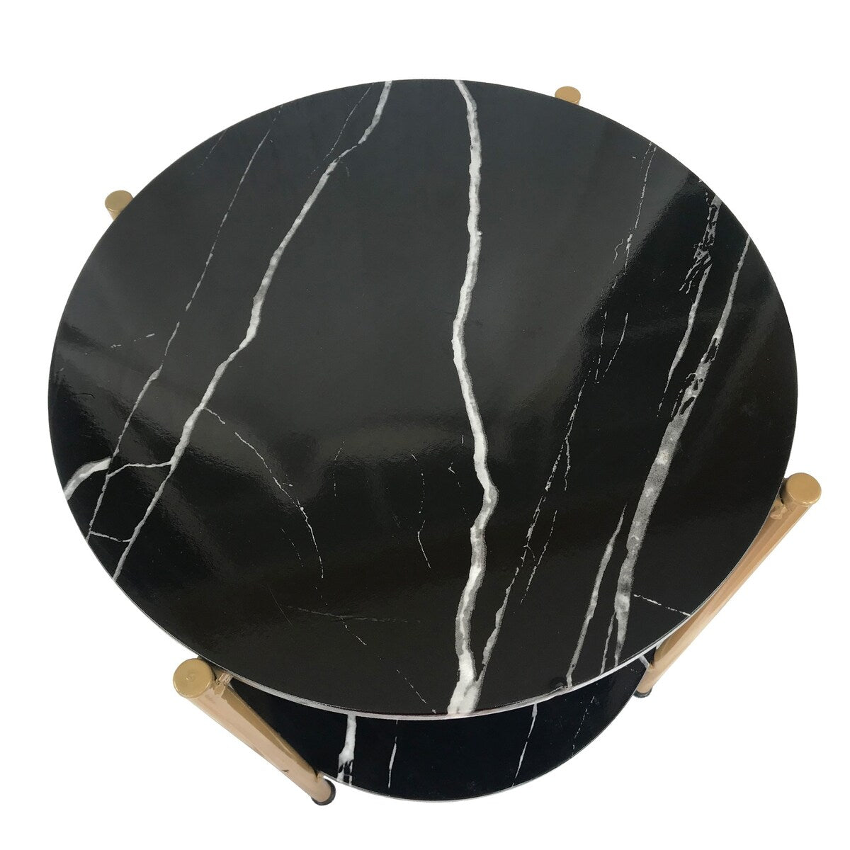 17inch Faux Marble Round End Table Small Table Coffee Table with Gold Metal Frame for Living Room Bedroom