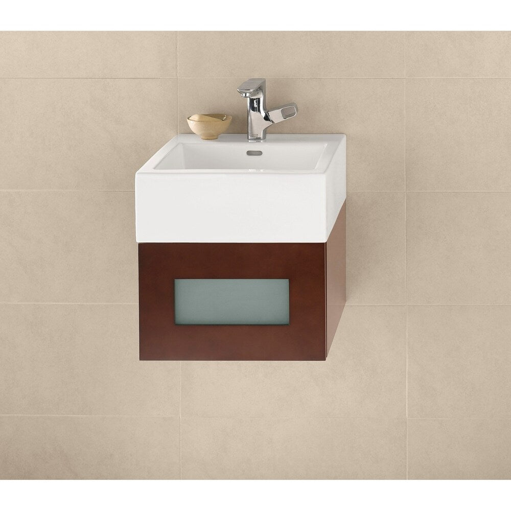 18" Ceramic lav sink top - square vessel w/overflow (single faucet hole)-White