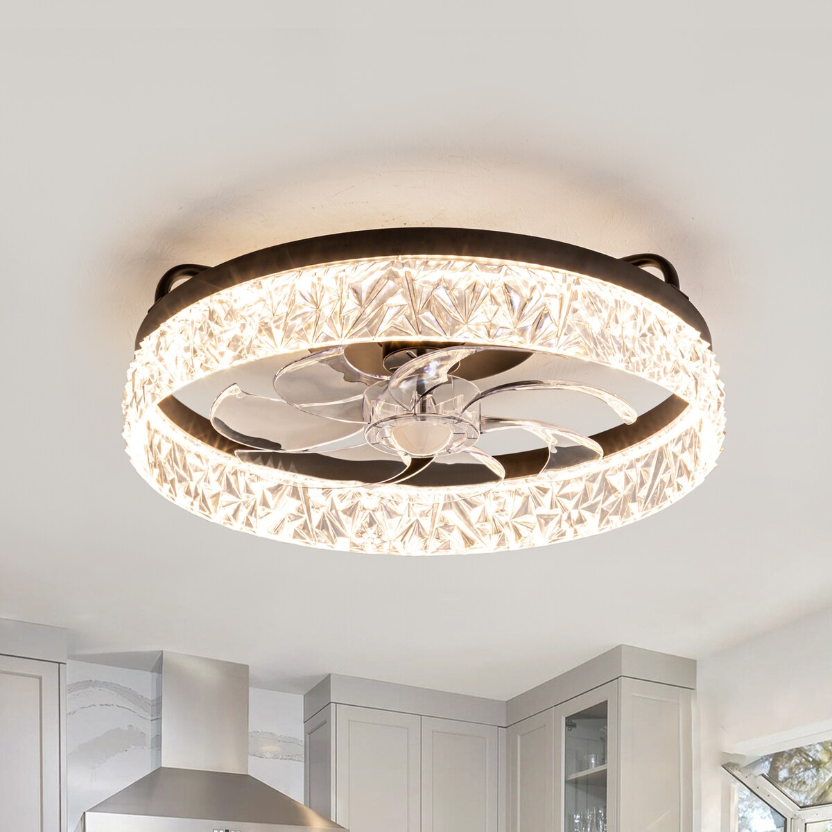 18-In LED Black Chandelier Ceiling Fan with Light Remote(7-blade)
