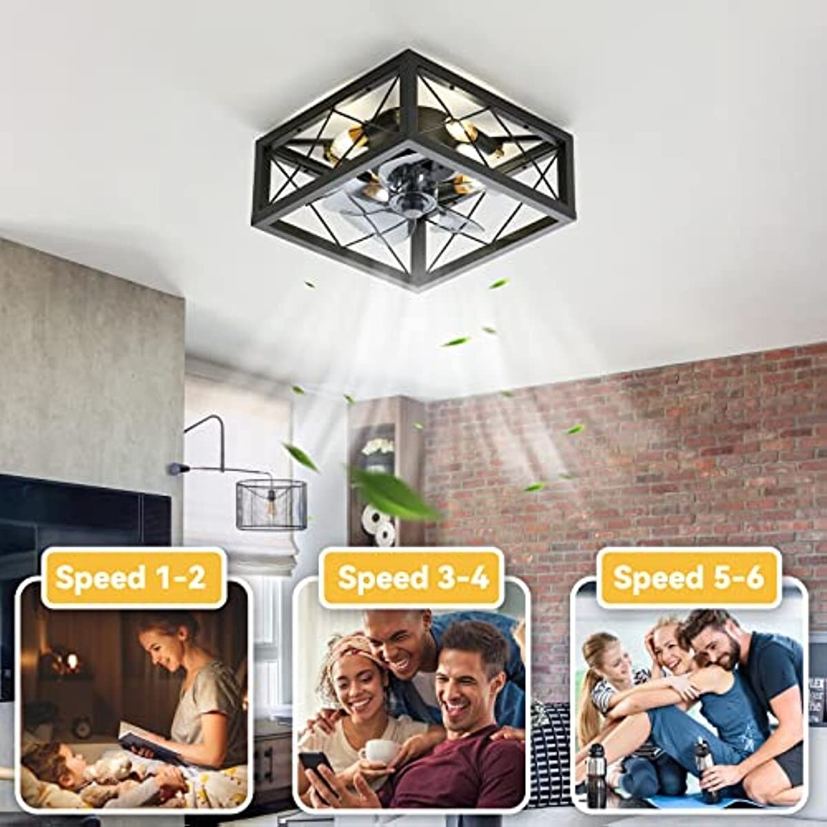 18 Inch Caged Ceiling Fan with Lights Remote Control for APP