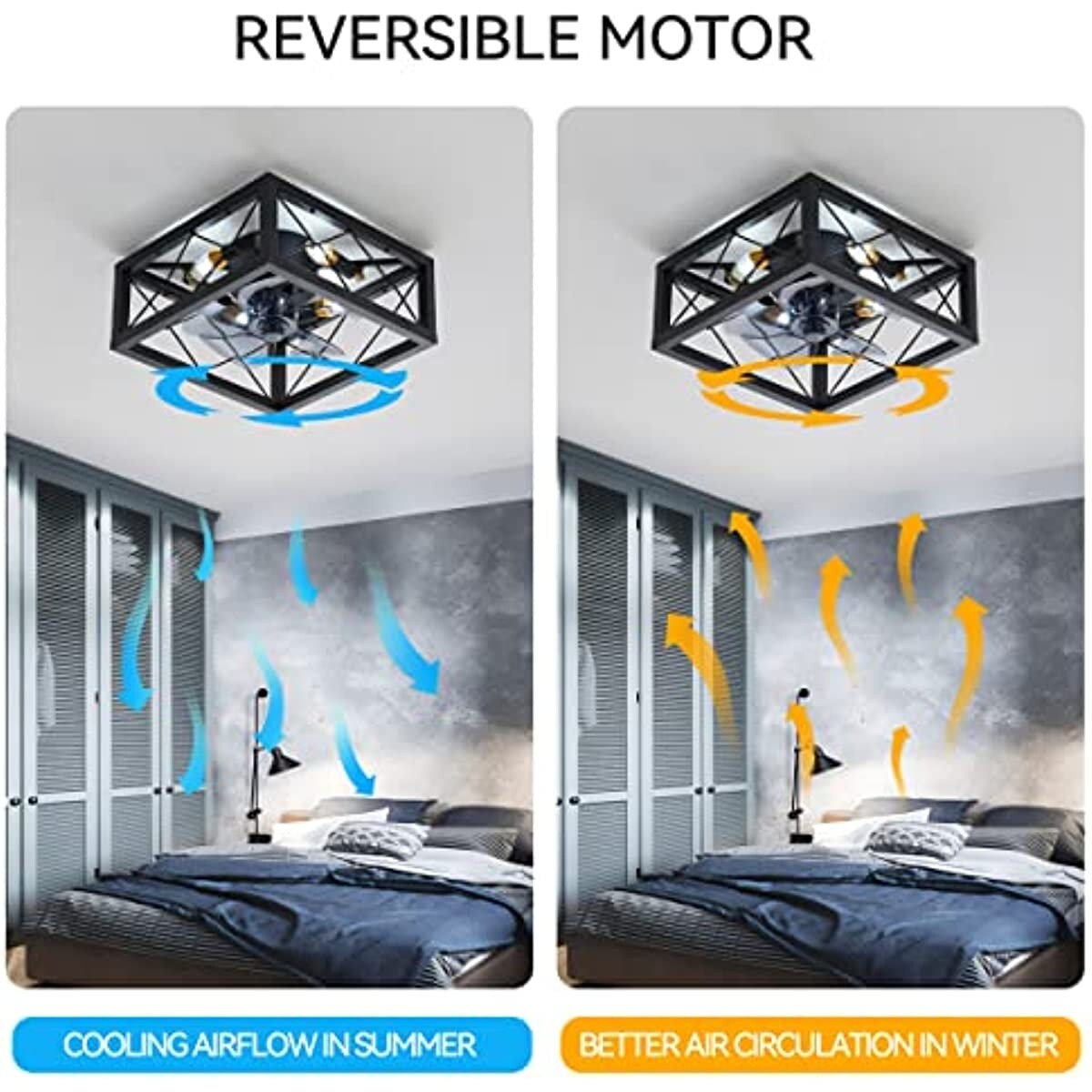 18 Inch Caged Ceiling Fan with Lights Remote Control for APP