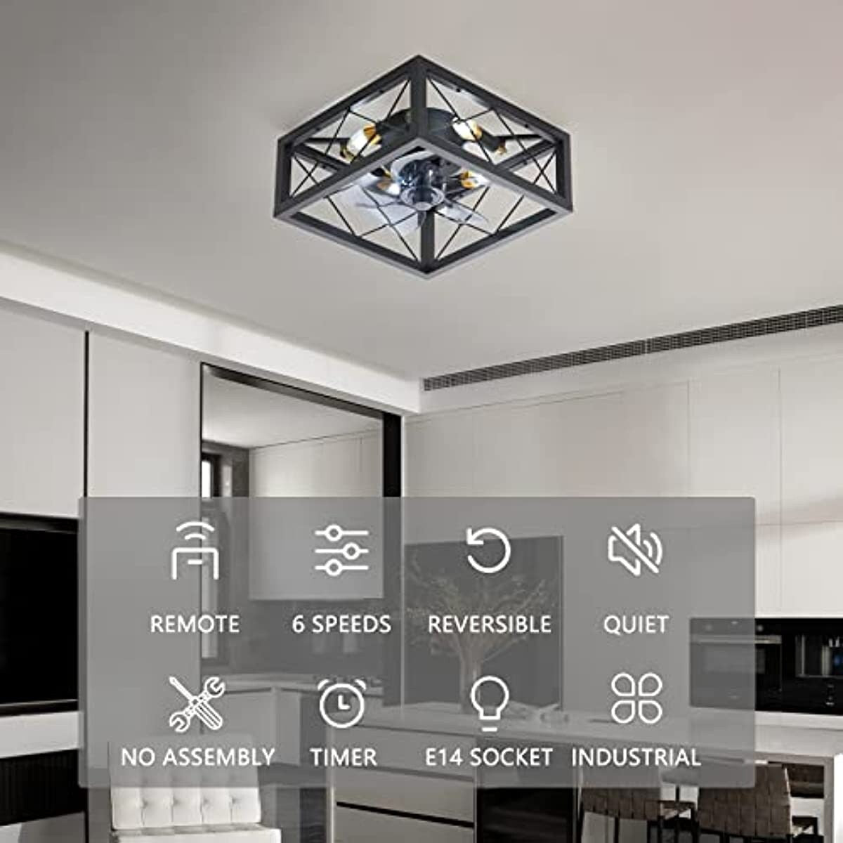 18 Inch Caged Ceiling Fan with Lights Remote Control for APP