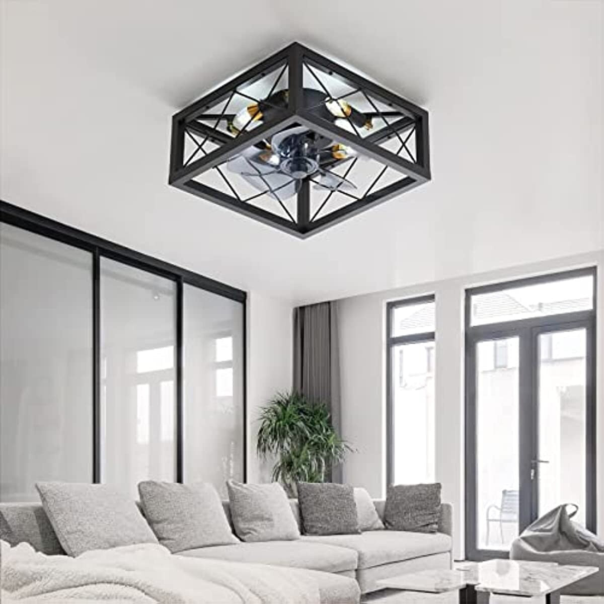 18 Inch Caged Ceiling Fan with Lights Remote Control for APP