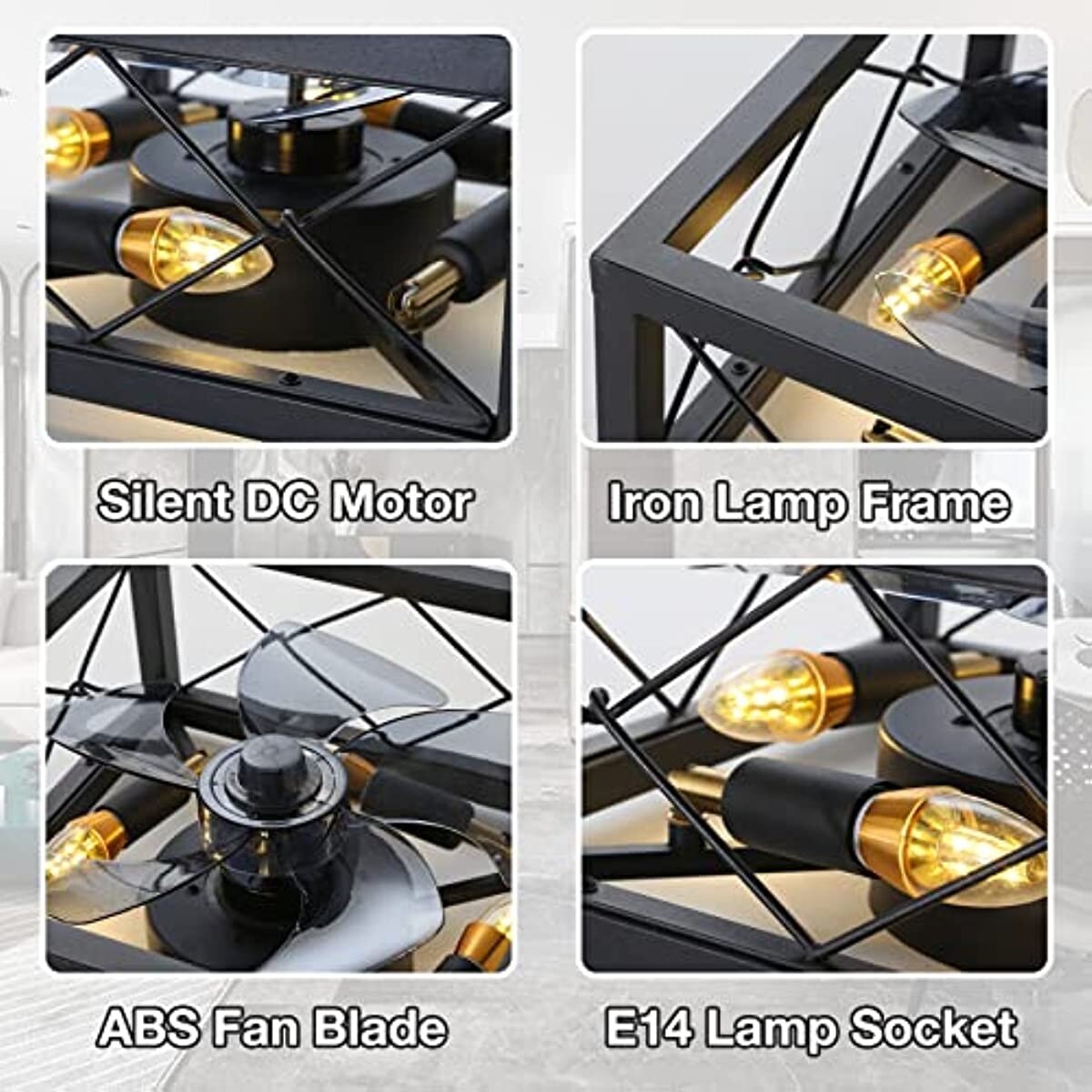 18 Inch Caged Ceiling Fan with Lights Remote Control for APP