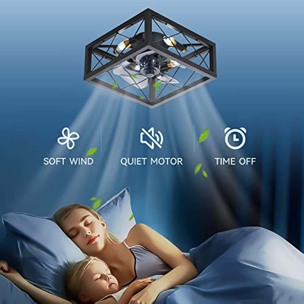 18 Inch Caged Ceiling Fan with Lights Remote Control for APP