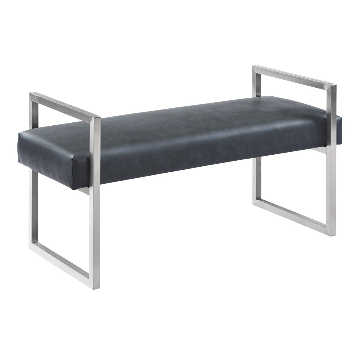 18 Inch Leatherette Padded Bench with Metal Legs, Gray