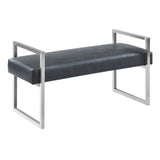 18 Inch Leatherette Padded Bench with Metal Legs, Gray