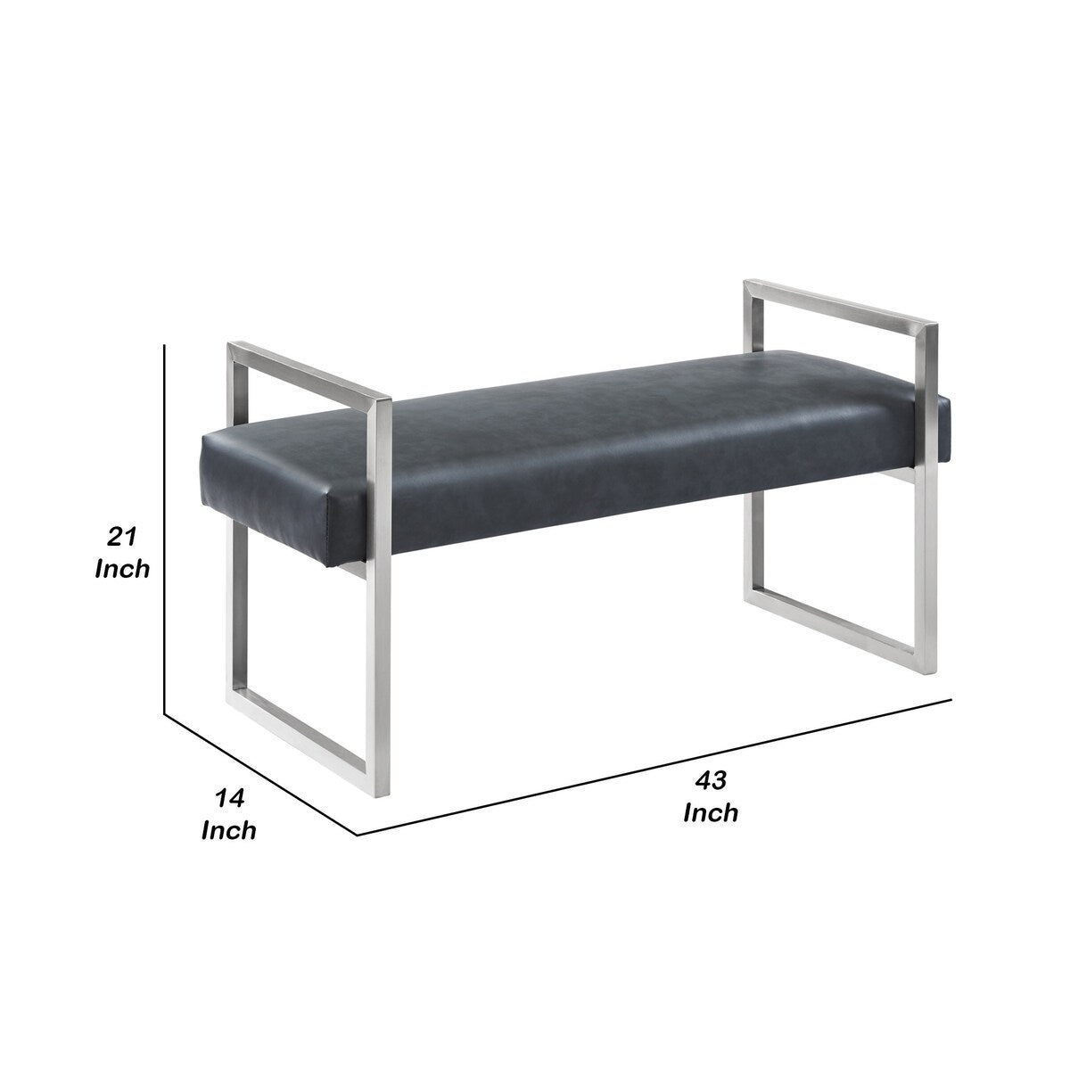 18 Inch Leatherette Padded Bench with Metal Legs, Gray