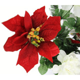 18 Stems Faux Peony Velvet Poinsettia Christmas Bush
