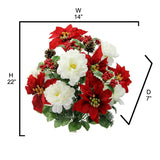 18 Stems Faux Peony Velvet Poinsettia Christmas Bush