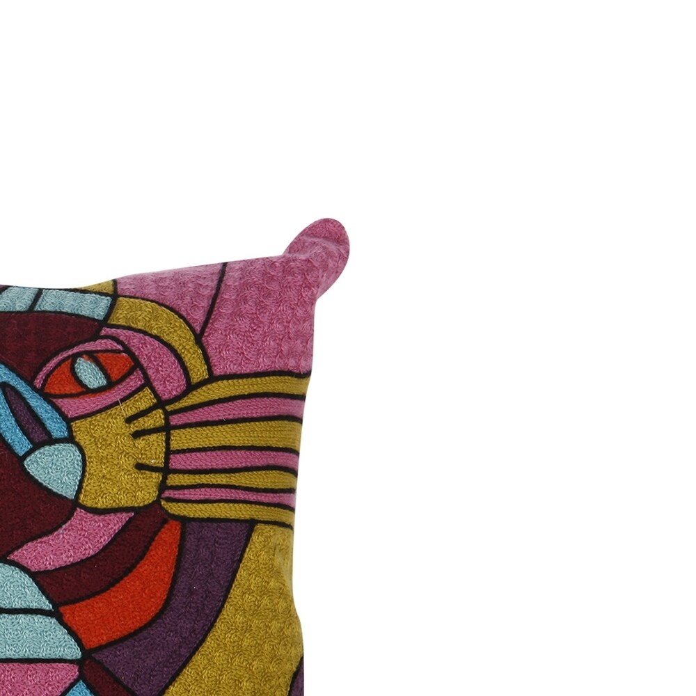 18 X 18 Inch Abstract Cat Art Embroidered Polyester Pillow, Set of 2, Multicolor