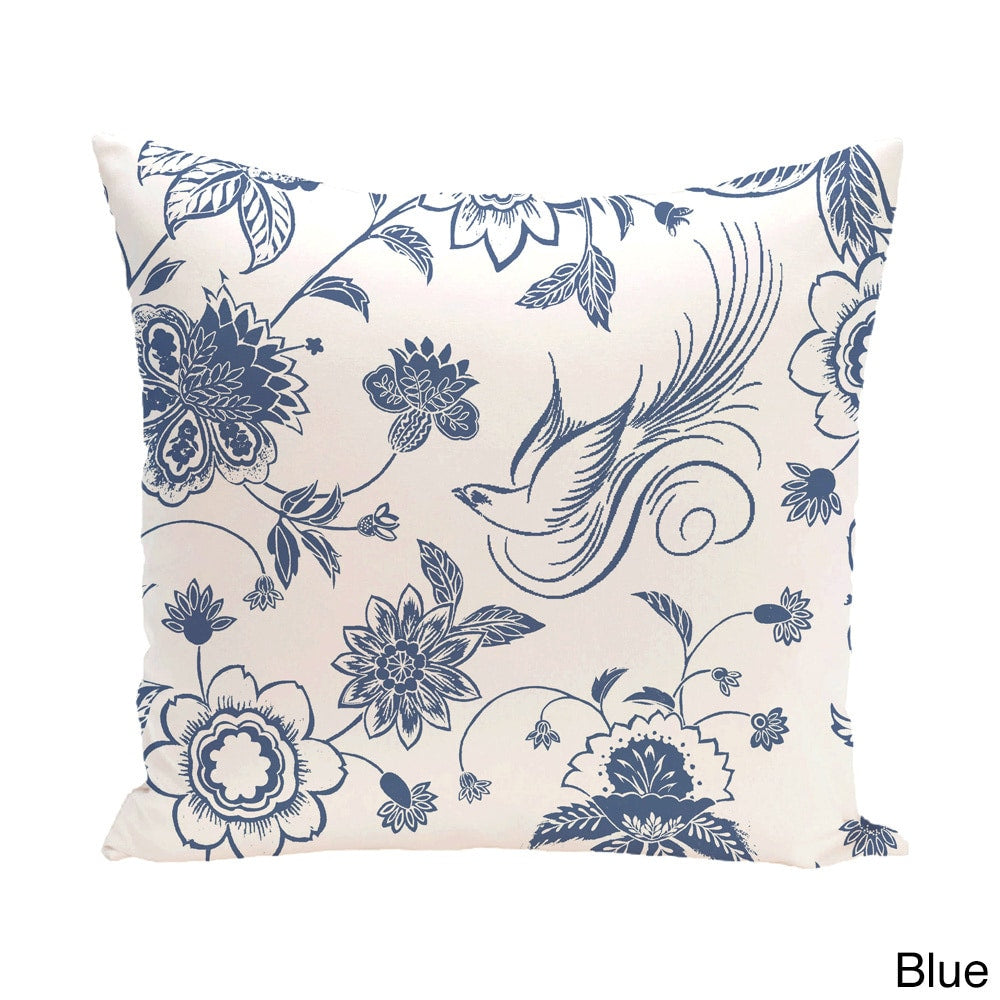 Traditional Bird Floral 18 x 18-inch Outdoor Pillow
