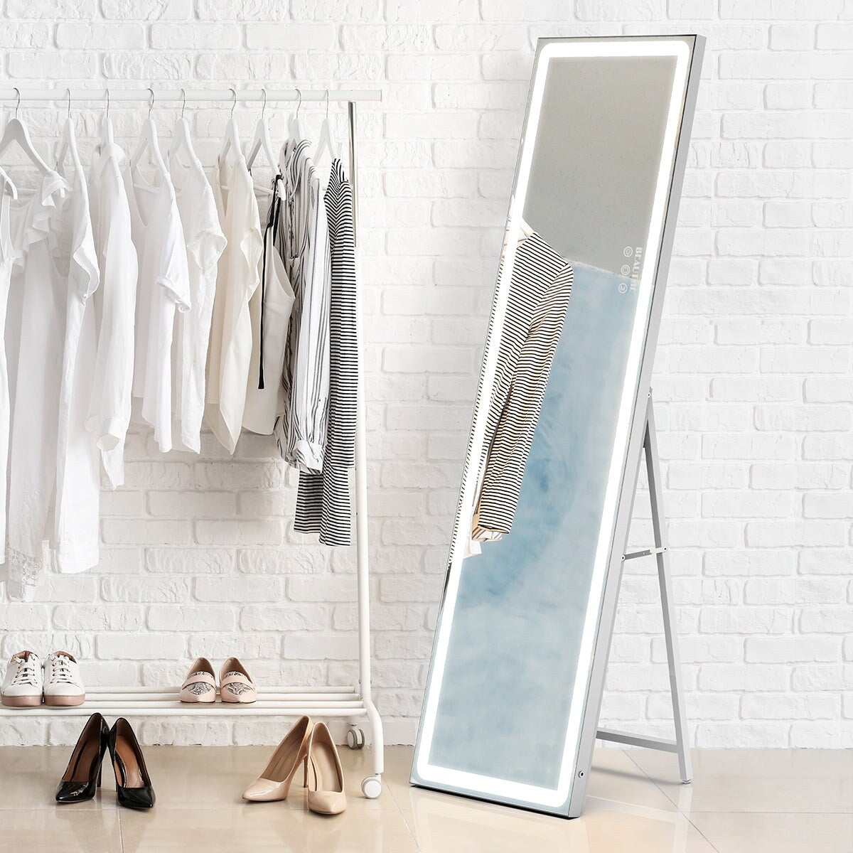 18 x 60 in. Rectangular Framed Touch Sensor Freestanding Full Length with LED Light