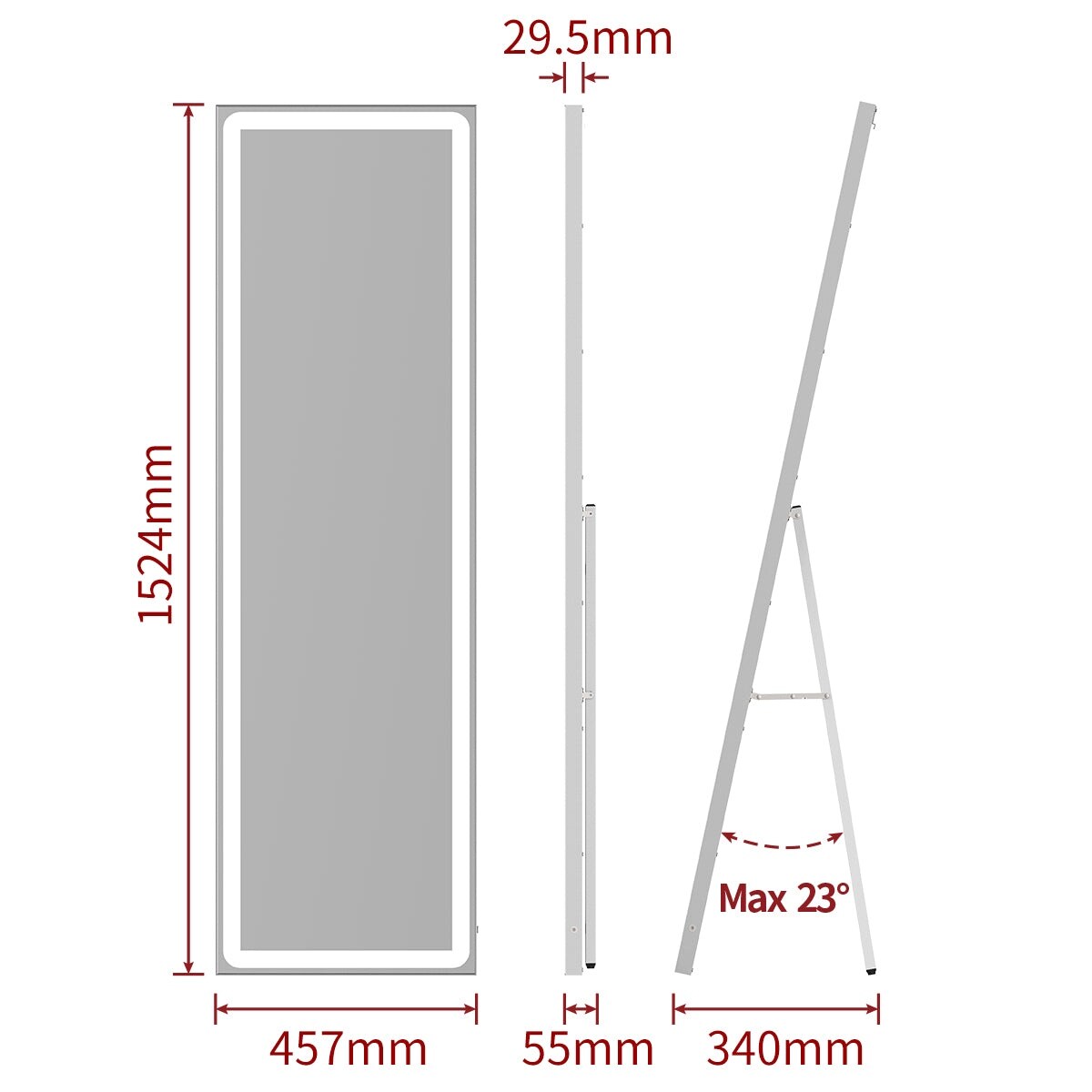 18 x 60 in. Rectangular Framed Touch Sensor Freestanding Full Length with LED Light