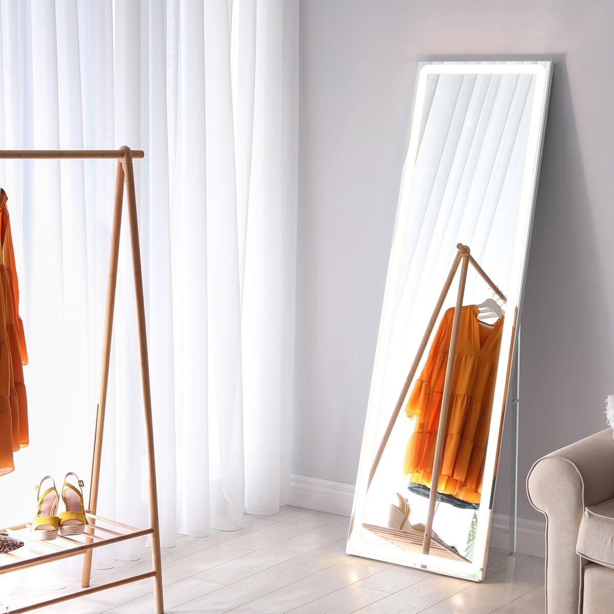 18 x 60 in. Rectangular Framed Touch Sensor Freestanding Full Length with LED Light