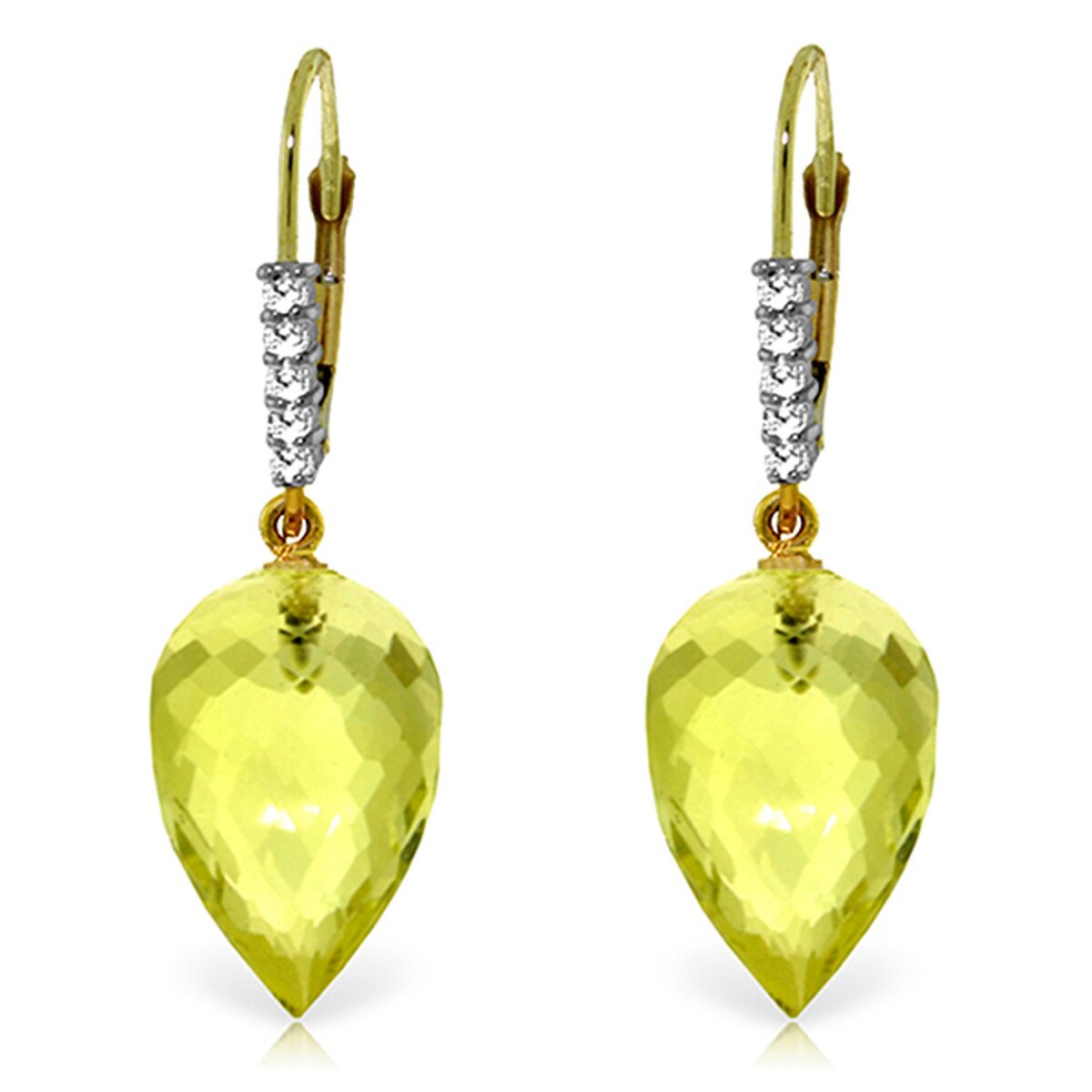 18.15 Carat 14K Solid Gold Drop Lemon Quartz Diamond Earrings