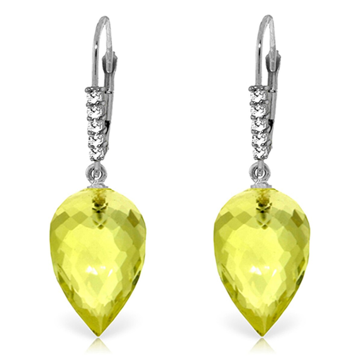 18.15 Carat 14K Solid Gold Drop Lemon Quartz Diamond Earrings
