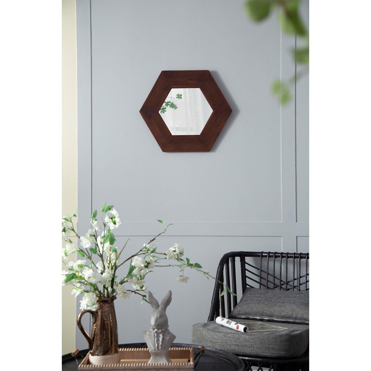 18.5" x 18.5" Hexagon Mirror with Solid Wood Frame