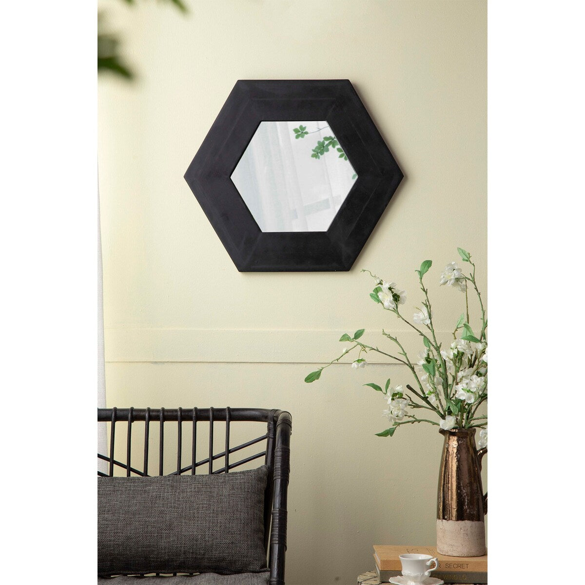 18.5" x 18.5" Hexagon Mirror with Solid Wood Frame