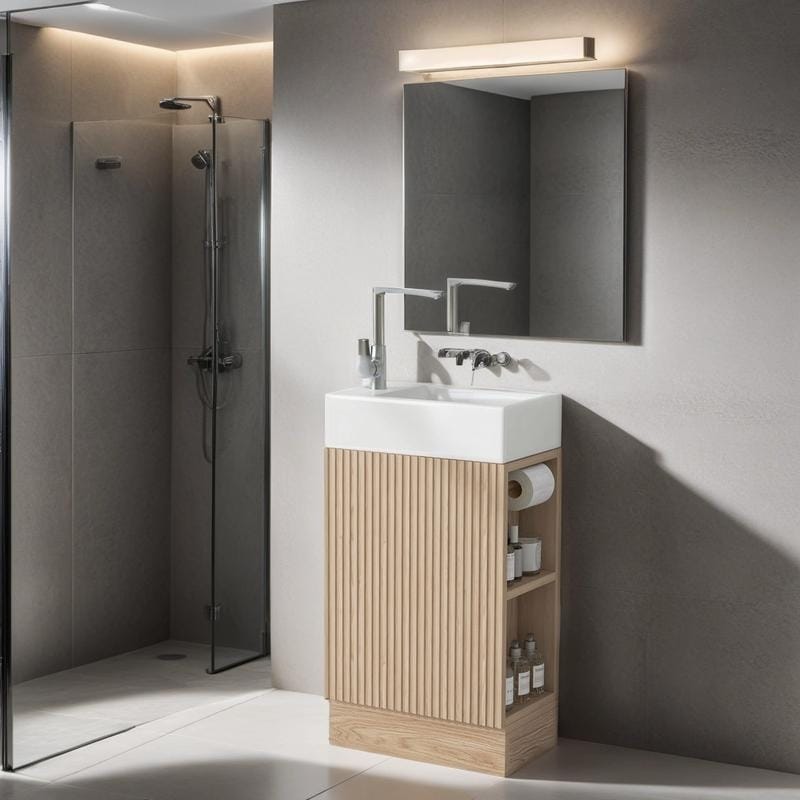 18.6" Bathroom Vanity with Ceramic Sink, Bathroom Cabinet with Two-tier Shelf, Left or Right Orientation, Natural